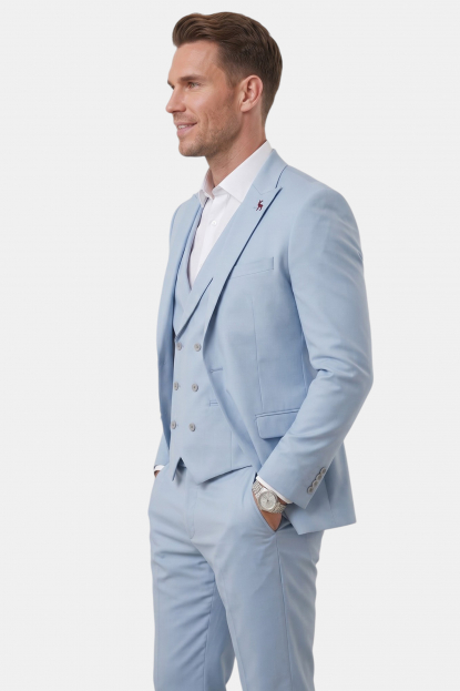 DeepSEA Erkek Slim Fit 3’lü Takım Elbise – Yelekli Ekose Desenli Çift Düğme Takım Elbise 2600342