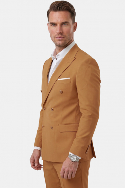 DeepSEA Slim Fit Kruvaze Takım Elbise Likralı Çizgili Dokulu Metal Düğmeli 2600643