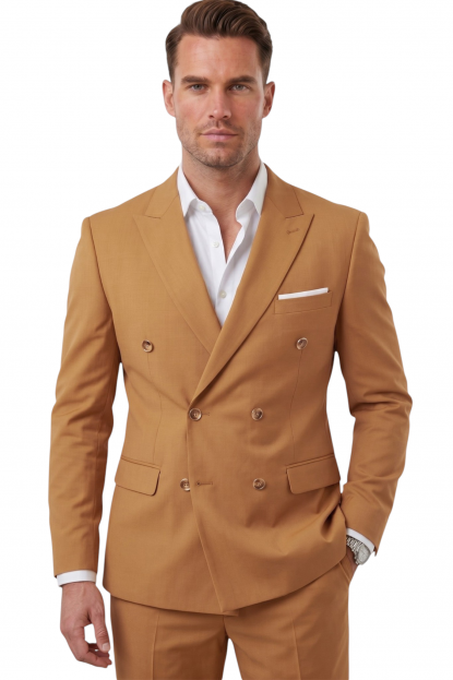 DeepSEA Slim Fit Kruvaze Takım Elbise Likralı Çizgili Dokulu Metal Düğmeli 2600643