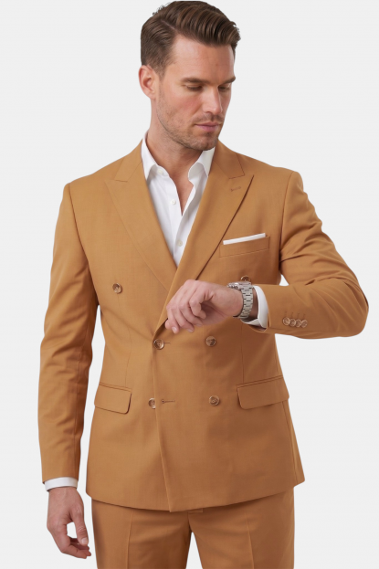 DeepSEA Slim Fit Kruvaze Takım Elbise Likralı Çizgili Dokulu Metal Düğmeli 2600643