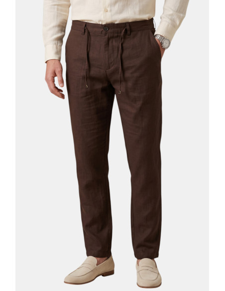 DeepSEA Slim Fit Likralı Keten Dokulu Lastikli Belli İpli Yazlık Erkek Pantolon 2603001