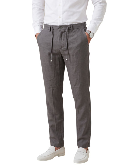 DeepSEA Slim Fit Likralı Keten Dokulu Lastikli Belli İpli Yazlık Erkek Pantolon 2603001