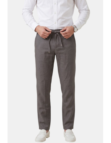 DeepSEA Slim Fit Likralı Keten Dokulu Lastikli Belli İpli Yazlık Erkek Pantolon 2603001