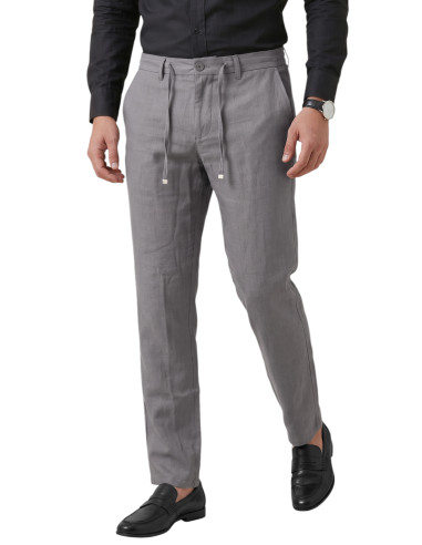 DeepSEA Slim Fit Likralı Keten Dokulu Lastikli Belli İpli Yazlık Erkek Pantolon 2603001