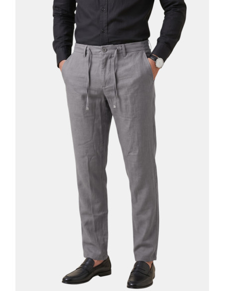 DeepSEA Slim Fit Likralı Keten Dokulu Lastikli Belli İpli Yazlık Erkek Pantolon 2603001