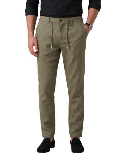 DeepSEA Slim Fit Likralı Keten Dokulu Lastikli Belli İpli Yazlık Erkek Pantolon 2603001