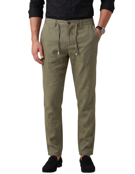 DeepSEA Slim Fit Likralı Keten Dokulu Lastikli Belli İpli Yazlık Erkek Pantolon 2603001