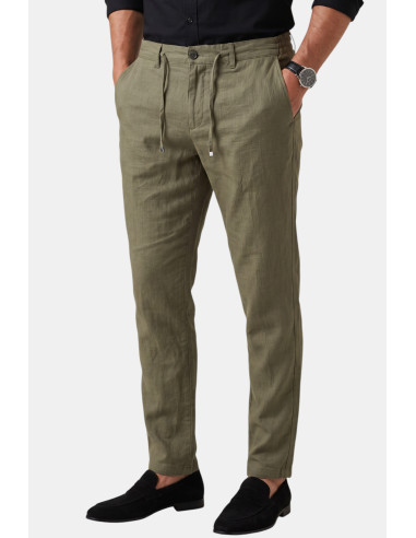 DeepSEA Slim Fit Likralı Keten Dokulu Lastikli Belli İpli Yazlık Erkek Pantolon 2603001
