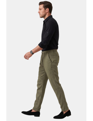 DeepSEA Slim Fit Likralı Keten Dokulu Lastikli Belli İpli Yazlık Erkek Pantolon 2603001