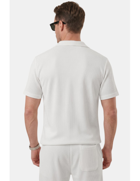 DeepSEA Slim Fit Çizgi Dokulu Keten Görünümlü Kısa Kol Erkek Spor Gömlek 2602648