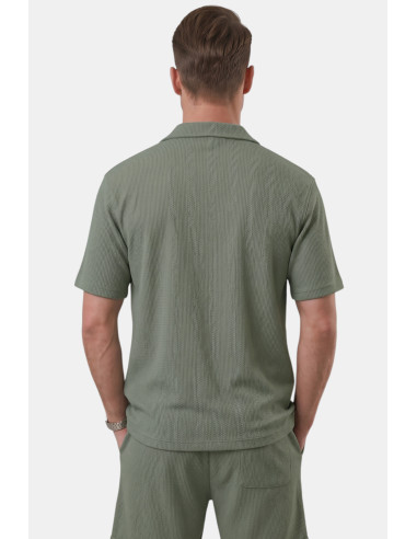 DeepSEA Slim Fit Çizgi Dokulu Keten Görünümlü Kısa Kol Erkek Spor Gömlek 2602648