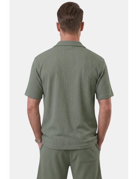 DeepSEA Slim Fit Çizgi Dokulu Keten Görünümlü Kısa Kol Erkek Spor Gömlek 2602648