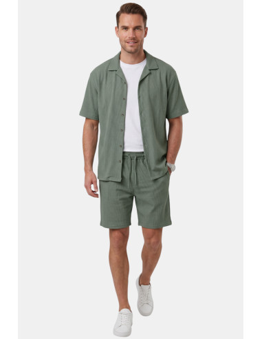 DeepSEA Slim Fit Çizgi Dokulu Keten Görünümlü Kısa Kol Erkek Spor Gömlek 2602648