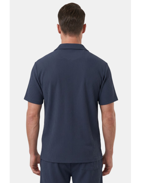 DeepSEA Slim Fit Çizgi Dokulu Keten Görünümlü Kısa Kol Erkek Spor Gömlek 2602648