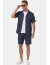 DeepSEA Slim Fit Çizgi Dokulu Keten Görünümlü Kısa Kol Erkek Spor Gömlek 2602648
