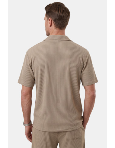 DeepSEA Slim Fit Çizgi Dokulu Keten Görünümlü Kısa Kol Erkek Spor Gömlek 2602648