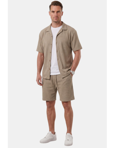 DeepSEA Slim Fit Çizgi Dokulu Keten Görünümlü Kısa Kol Erkek Spor Gömlek 2602648