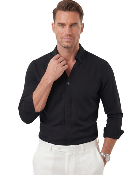 DeepSEA Slim Fit Kolay Ütülenebilir Açık Dik Yaka Likralı Erkek Gömlek 2602615