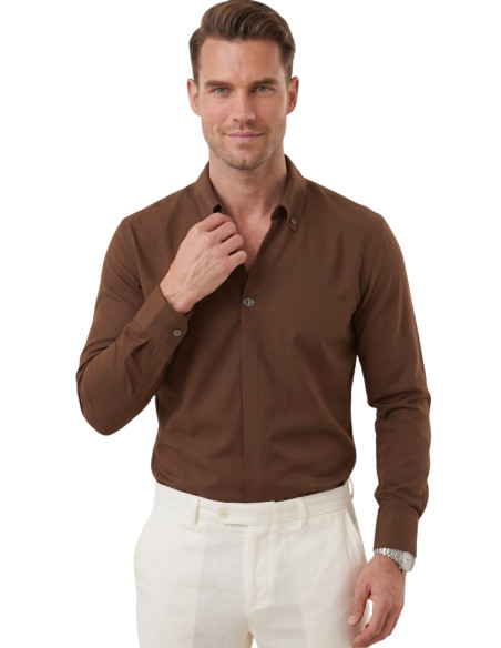 DeepSEA Slim Fit Kolay Ütülenebilir Açık Dik Yaka Likralı Erkek Gömlek 2602615