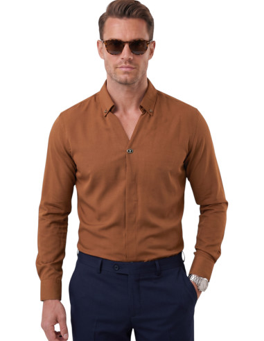 DeepSEA Slim Fit Kolay Ütülenebilir Açık Dik Yaka Likralı Erkek Gömlek 2602615