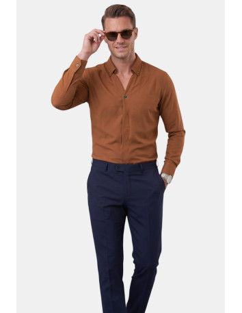 DeepSEA Slim Fit Kolay Ütülenebilir Açık Dik Yaka Likralı Erkek Gömlek 2602615 2