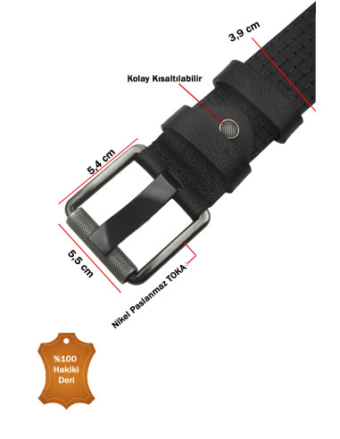 DeepSEA %100 Hakiki Deri Erkek Spor Kemer – Kare Desenli Kolay Kısaltılabilir Kot Pantolon Kemeri 2602681