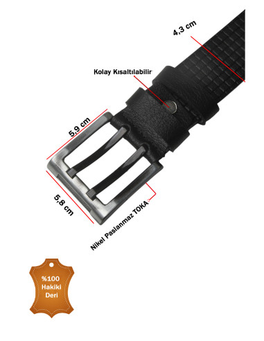 DeepSEA %100 Hakiki Deri Erkek Spor Kemer – Kare Desenli, Çift Dilli Spor Tokalı, Kolay Kısaltılabilir 2602679