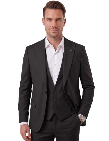 DeepSEA Slim Fit Likralı 3’lü Takım Elbise Ceket Yelek Pantolon Modern Şık Tasarım 2601798