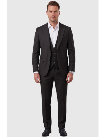 DeepSEA Slim Fit Likralı 3’lü Takım Elbise Ceket Yelek Pantolon Modern Şık Tasarım 2601798