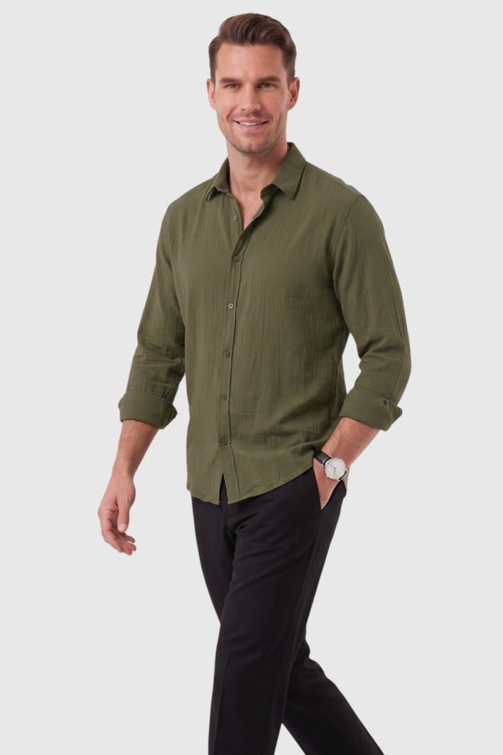 DeepSEA Slim Fit Erkek Gömlek Kolay Ütülenen Nefes Alan Kumaş, Dört Mevsim Şıklık 2602629 2