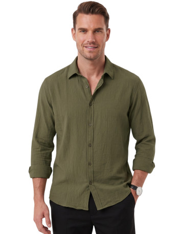 DeepSEA Slim Fit Erkek Gömlek Kolay Ütülenen Nefes Alan Kumaş, Dört Mevsim Şıklık 2602629