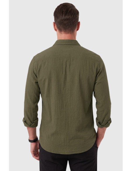 DeepSEA Modal Kumaş Likralı Rahat Kalıp Kırışmayan Ütü Gerektirmeyen Erkek Gömlek 2602629