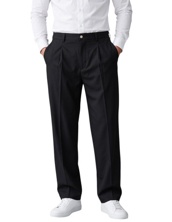 DeepSEA Erkek Rahat Kalıp Tek Pileli Kumaş Pantolon Yanları Lastikli Esnek Smart Casual Pantolon 2600970 2