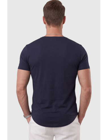 DeepSEA Erkek Slim Fit Derin V Yaka Basic Tişört %90 Pamuk Likralı Asimetrik Kesim 2602265