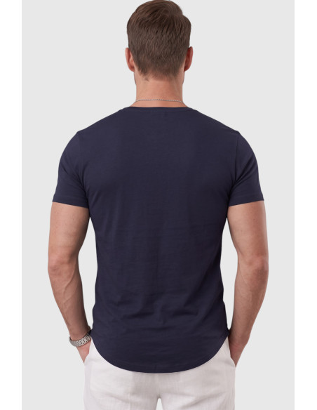 DeepSEA Erkek Slim Fit Derin V Yaka Basic Tişört %90 Pamuk Likralı Asimetrik Kesim 2602265