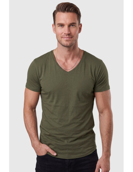 DeepSEA Erkek Slim Fit Derin V Yaka Basic Tişört %90 Pamuk Likralı Asimetrik Kesim 2602265
