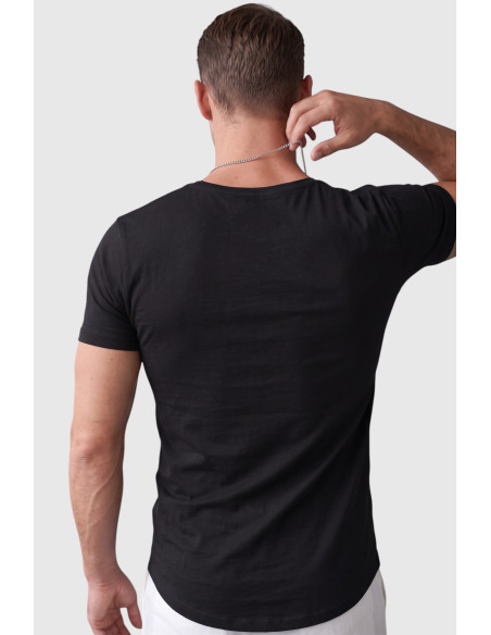 DeepSEA Erkek Slim Fit Derin V Yaka Basic Tişört %90 Pamuk Likralı Asimetrik Kesim 2602265