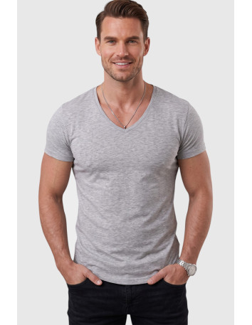 DeepSEA Erkek Slim Fit Derin V Yaka Basic Tişört %90 Pamuk Likralı Asimetrik Kesim 2602265 2