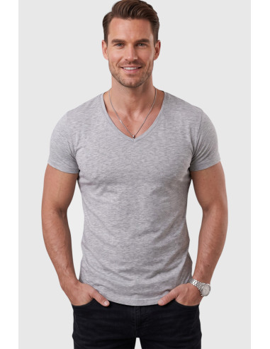 DeepSEA Erkek Slim Fit Derin V Yaka Basic Tişört %90 Pamuk Likralı Asimetrik Kesim 2602265