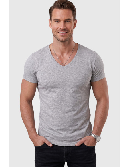 DeepSEA Erkek Slim Fit Derin V Yaka Basic Tişört %90 Pamuk Likralı Asimetrik Kesim 2602265