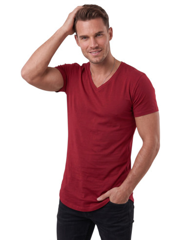 DeepSEA Erkek Slim Fit Derin V Yaka Basic Tişört %90 Pamuk Likralı Asimetrik Kesim 2602265