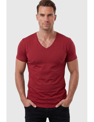 DeepSEA Erkek Slim Fit Derin V Yaka Basic Tişört %90 Pamuk Likralı Asimetrik Kesim 2602265