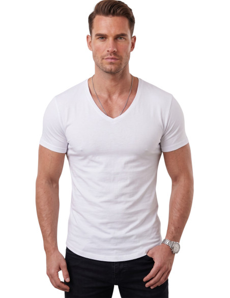DeepSEA Erkek Slim Fit Derin V Yaka Basic Tişört %90 Pamuk Likralı Asimetrik Kesim 2602265