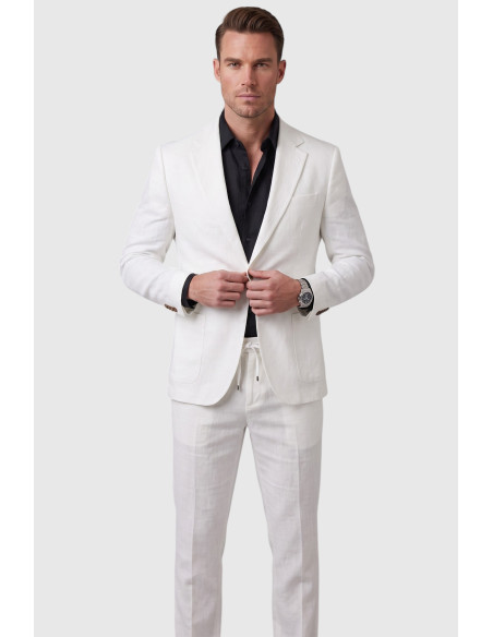 DeepSEA Slim Fit Gofre Dokulu Yazlık Spor Takım Elbise – Yarım Astarlı Likralı 2’li Kombin 2604007