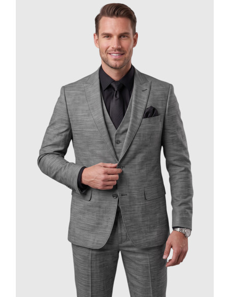 DeepSEA 3 Parça Slim Fit Yelekli Erkek Takım Elbise – Çift Yırtmaçlı Modern Kesim 2601631