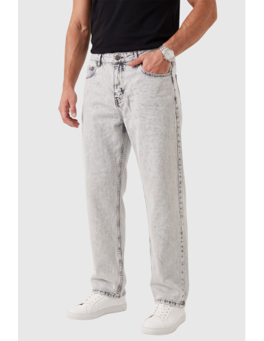 DeepSEA Erkek Açık Yıkama Taşlamalı Baggy Fit Likralı Bol Paça Jean Kot Pantolon 2600057