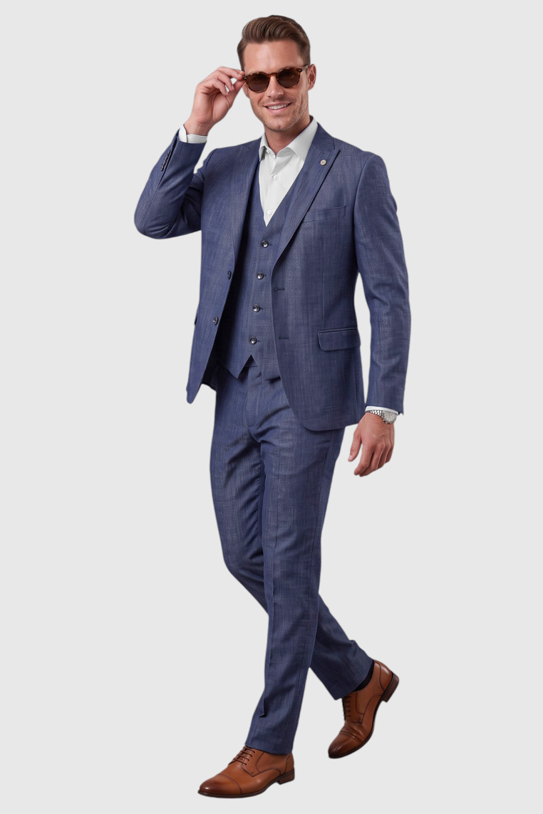 DeepSEA 3 Parça Slim Fit Yelekli Erkek Takım Elbise – Çift Yırtmaçlı Modern Kesim 2601631