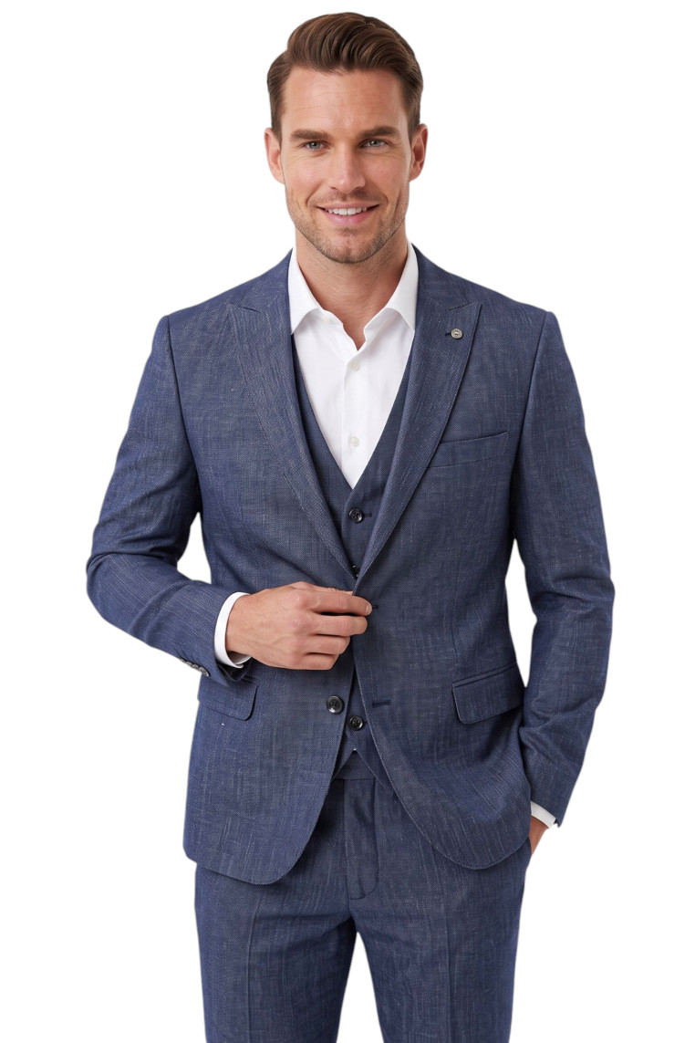 DeepSEA 3 Parça Slim Fit Yelekli Erkek Takım Elbise – Çift Yırtmaçlı Modern Kesim 2601631