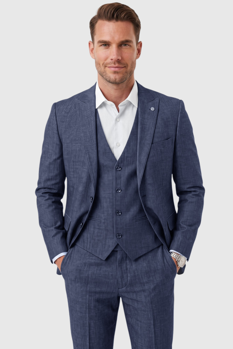 DeepSEA 3 Parça Slim Fit Yelekli Erkek Takım Elbise – Çift Yırtmaçlı Modern Kesim 2601631