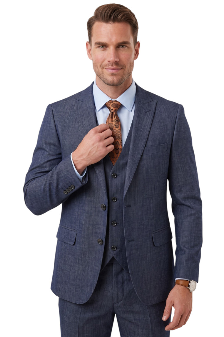 DeepSEA 3 Parça Slim Fit Yelekli Erkek Takım Elbise – Çift Yırtmaçlı Modern Kesim 2601631